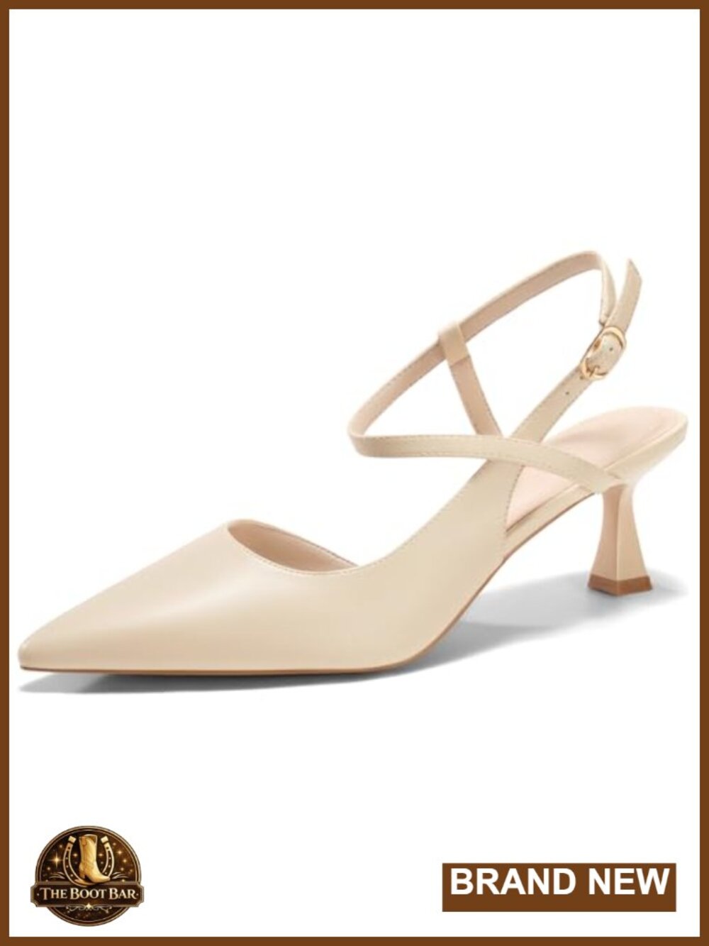 Coutgo Faux Leather Kitten Heel Slingback Pointed Toe Pumps